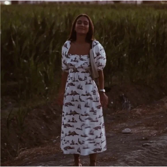 MANGO cactus print puff sleeve long dress blogger fave zara competitor - Picture 2 of 10